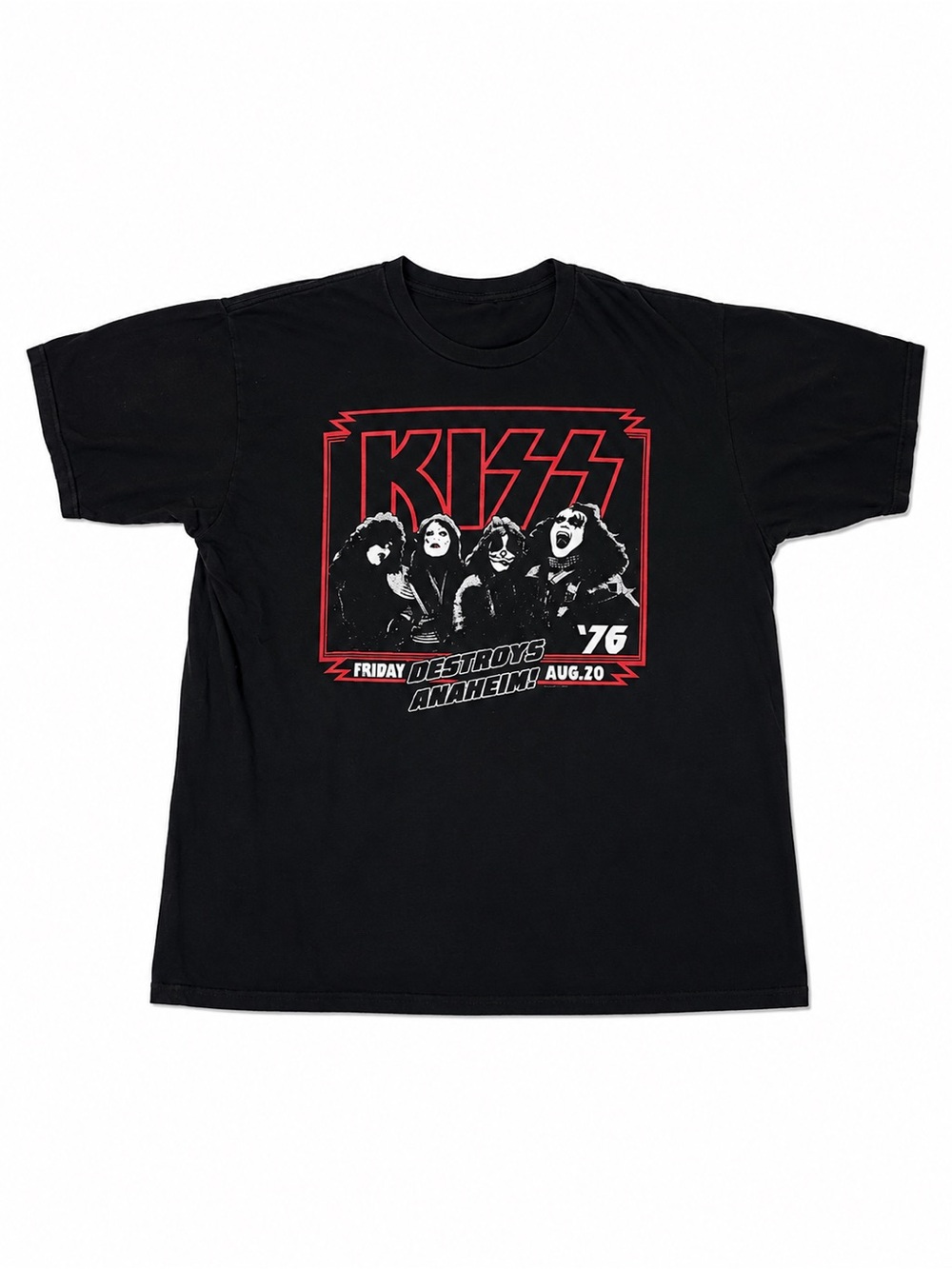 Kiss Black Tee with Red & White Band Graphic